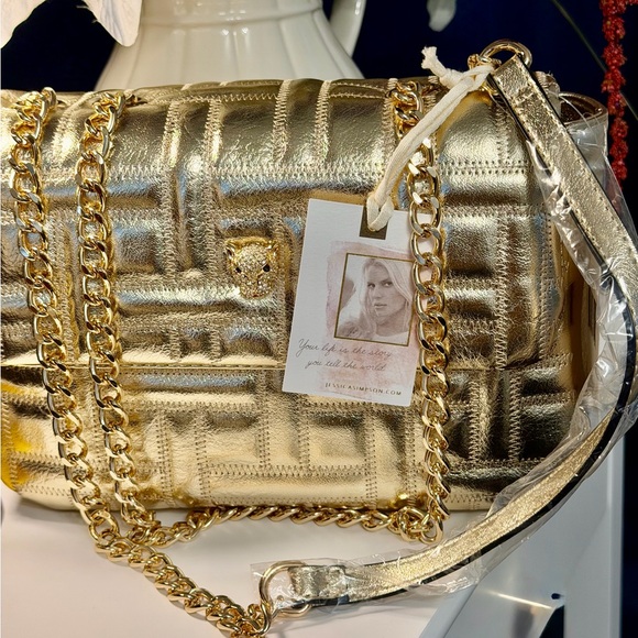 Jessica Simpson Handbags - JESSICA SIMPSON Gillian Gold Quilted Shoulder/Crossbody Chain Bag In Gold